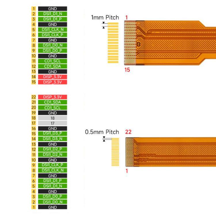 Cable flexible Waveshare FPC para Raspberry Pi 5 DSI, de 22 pines a 15 pines, para pantallas DSI., 200mm, 300mm, 500mm