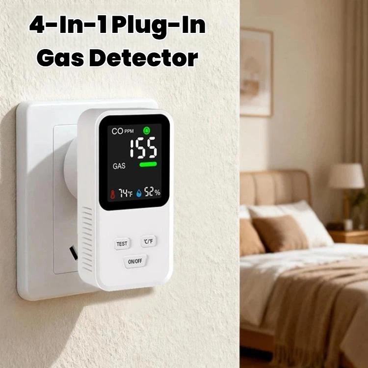 Detector de gas enchufable 4 en 1: monóxido de carbono, gases combustibles, monitor de temperatura y humedad con alta sensibilidad y alarma, enchufe estadounidense., DM340  White, DM340 Black