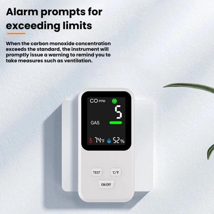 Detector de gas enchufable 4 en 1: monóxido de carbono, gases combustibles, monitor de temperatura y humedad con alta sensibilidad y alarma, enchufe estadounidense., DM340  White, DM340 Black