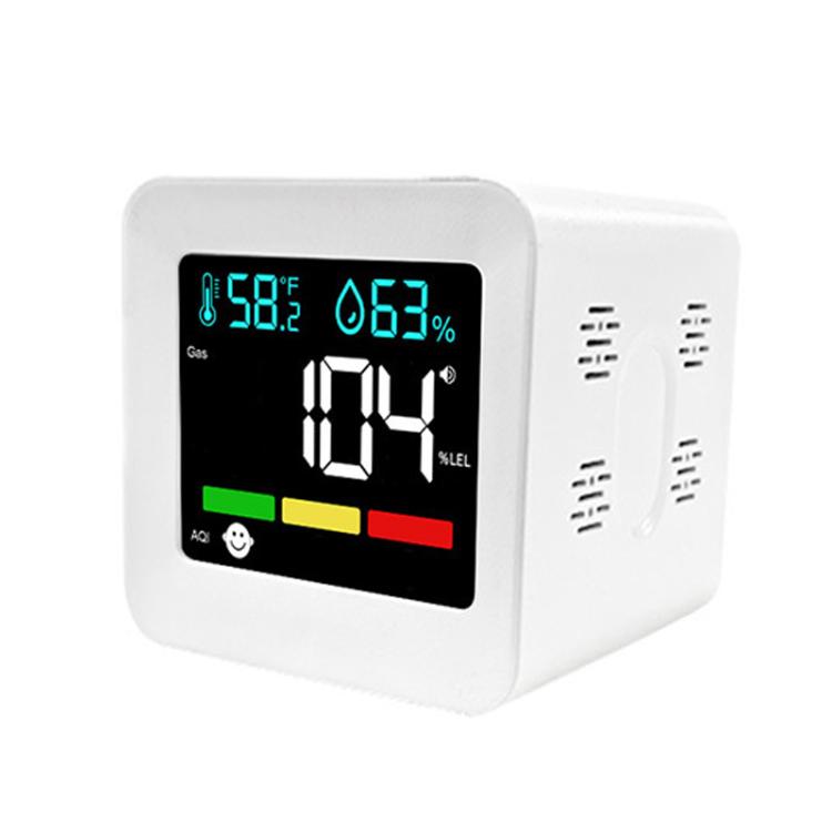 Monitor de calidad del aire enchufable 5 en 1: detector de CO, gases combustibles, AQI, temperatura y humedad con alarma., DM296