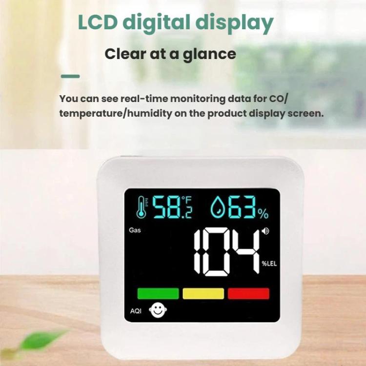 Monitor de calidad del aire enchufable 5 en 1: detector de CO, gases combustibles, AQI, temperatura y humedad con alarma., DM296