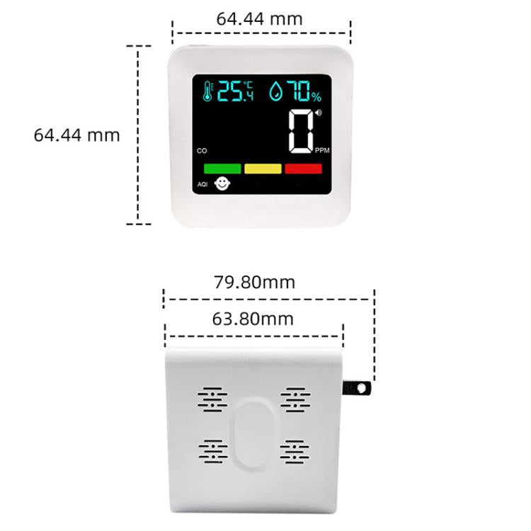 Monitor de calidad del aire enchufable 5 en 1: detector de CO, gases combustibles, AQI, temperatura y humedad con alarma., DM296