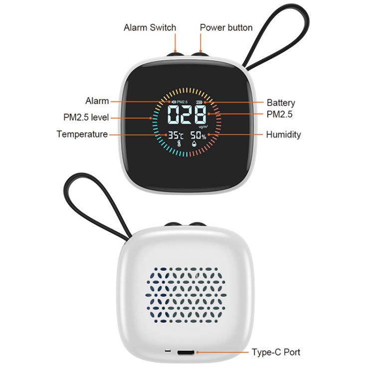 Detector mini PM2.5 con monitor de temperatura y humedad, batería recargable y pantalla LCD en tiempo real., DM1210A