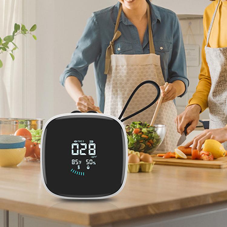 Detector mini PM2.5 con monitor de temperatura y humedad, batería recargable y pantalla LCD en tiempo real., DM1210A