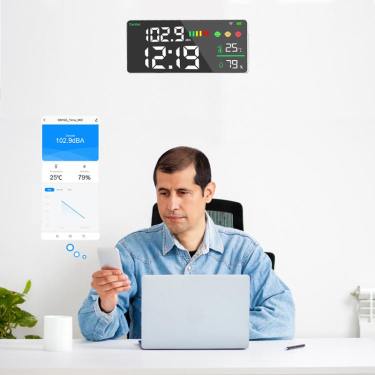 Medidor de ruido Tuya Smart 5 en 1 para montaje en pared con pantalla de temperatura, humedad y hora., BASIC-C, BASIC-F, Upgraded