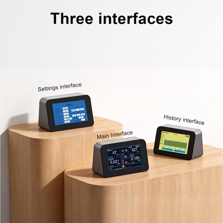 Monitor de calidad del aire 9 en 1 para HCHO/PM2.5/CO2/TVOC, temperatura y humedad, AQI, alarma ajustable, carga USB tipo C, DM368