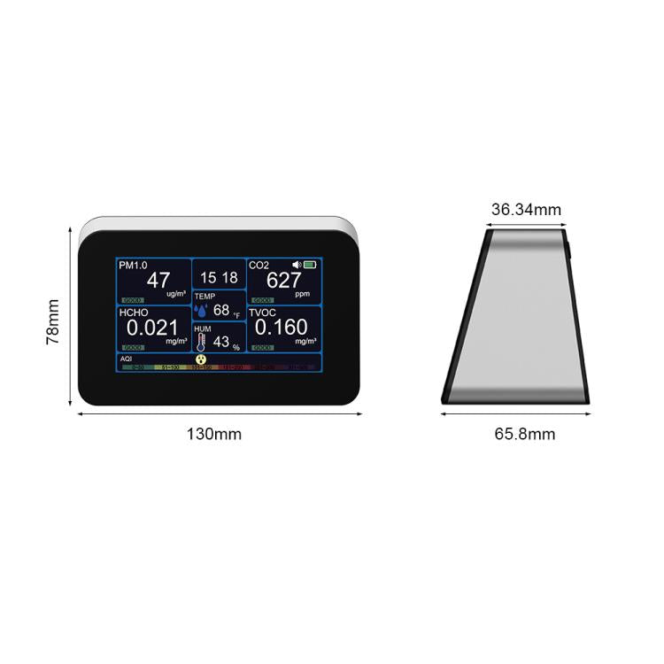 Monitor de calidad del aire 9 en 1 para HCHO/PM2.5/CO2/TVOC, temperatura y humedad, AQI, alarma ajustable, carga USB tipo C, DM368