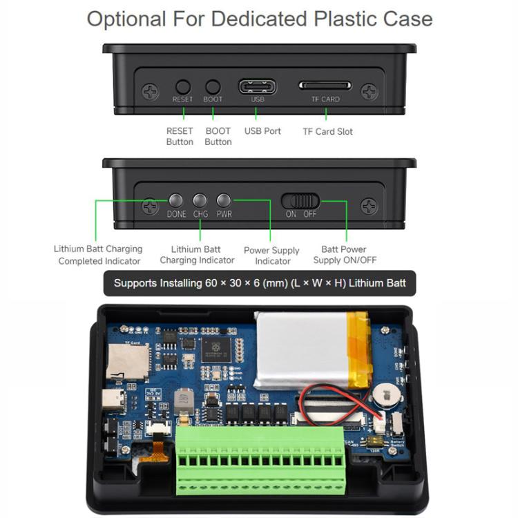 Placa de desarrollo de pantalla táctil capacitiva WAVESHARE RP2350 de 4,3 pulgadas, Without Case, With Plastic Case