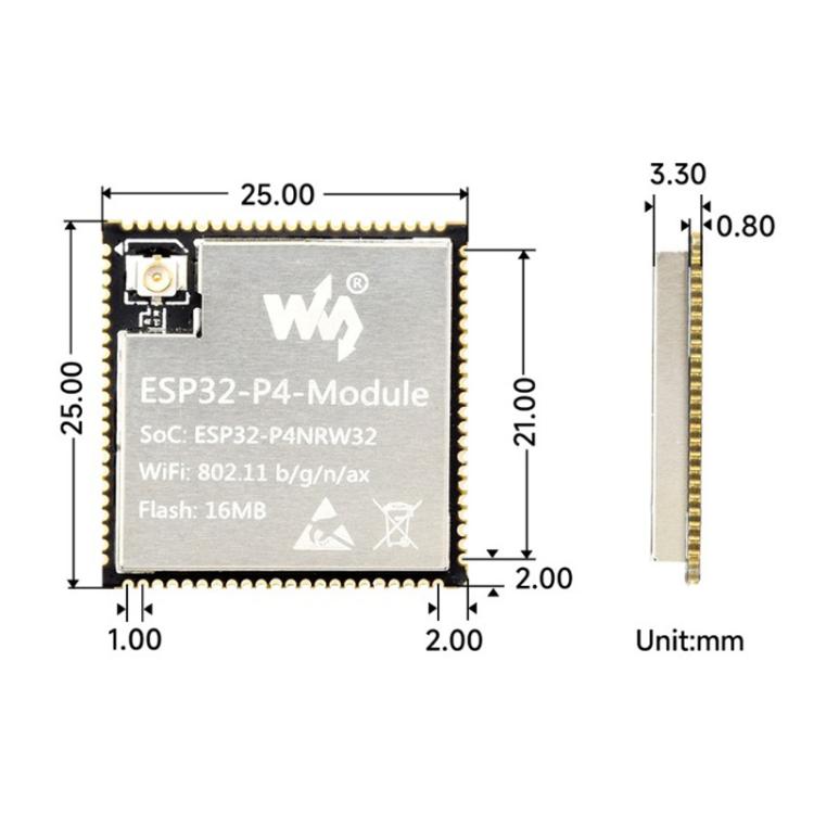 Placa base del módulo WAVESHARE ESP32-P4, basada en el diseño de doble chip ESP32-P4 y ESP32-C6., 16MB, 32MB