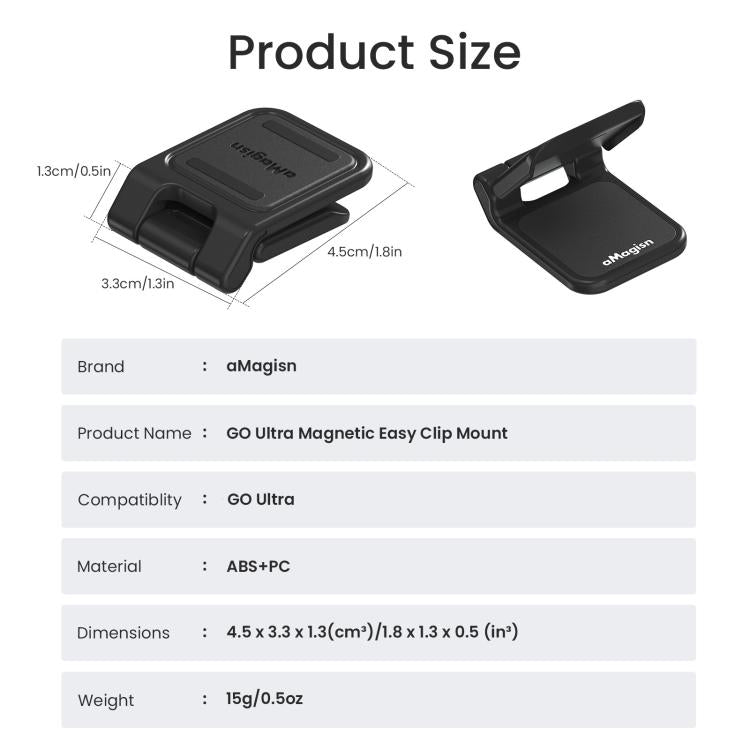 Para Insta360 GO Ultra Magnetic Easy Clip AMagisn Mount Ángulo ajustable de 180 grados para tomas POV flexibles