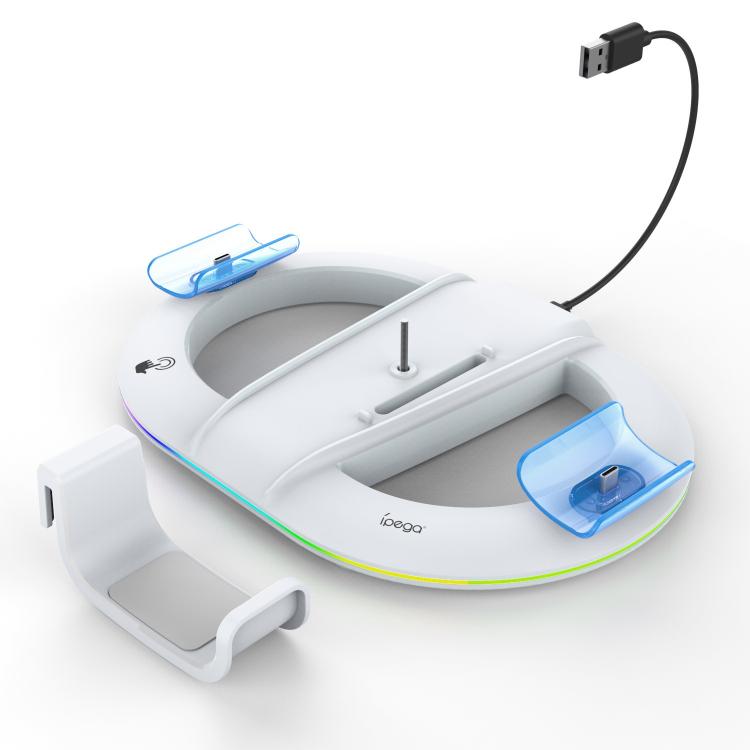Soporte vertical ipega para PS5 Pro/Slim con cargador de mando, gancho para auriculares y anillo de luz LED.