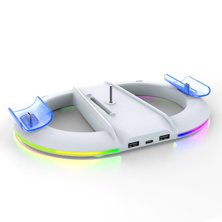 Soporte vertical ipega para PS5 Pro/Slim con cargador de mando, gancho para auriculares y anillo de luz LED.