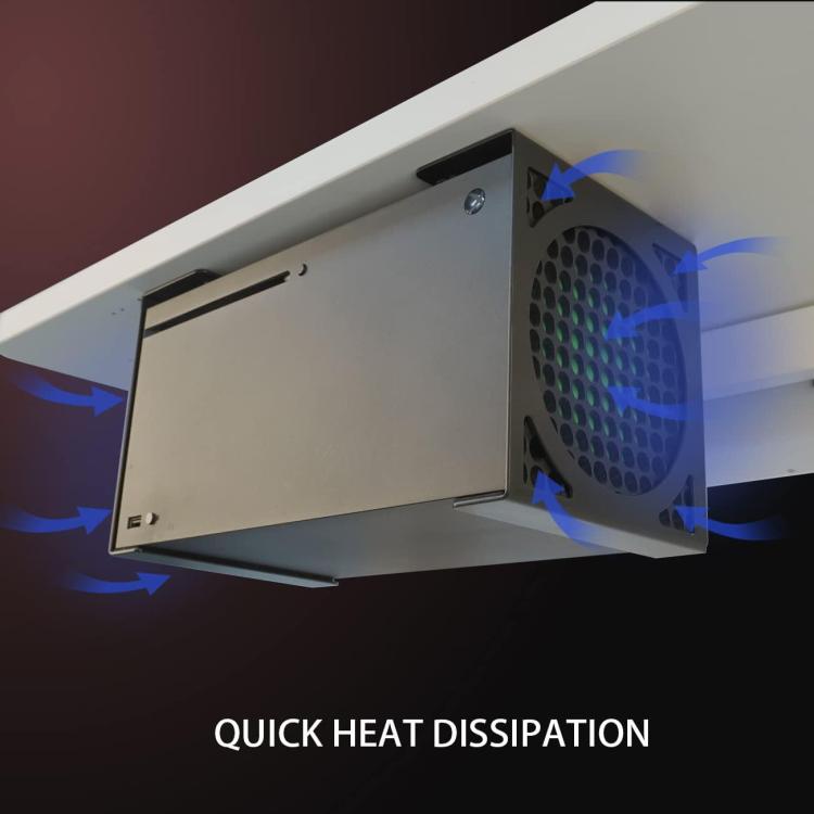 Soporte organizador oculto de metal para montaje debajo del escritorio de Xbox Series X que ahorra espacio.