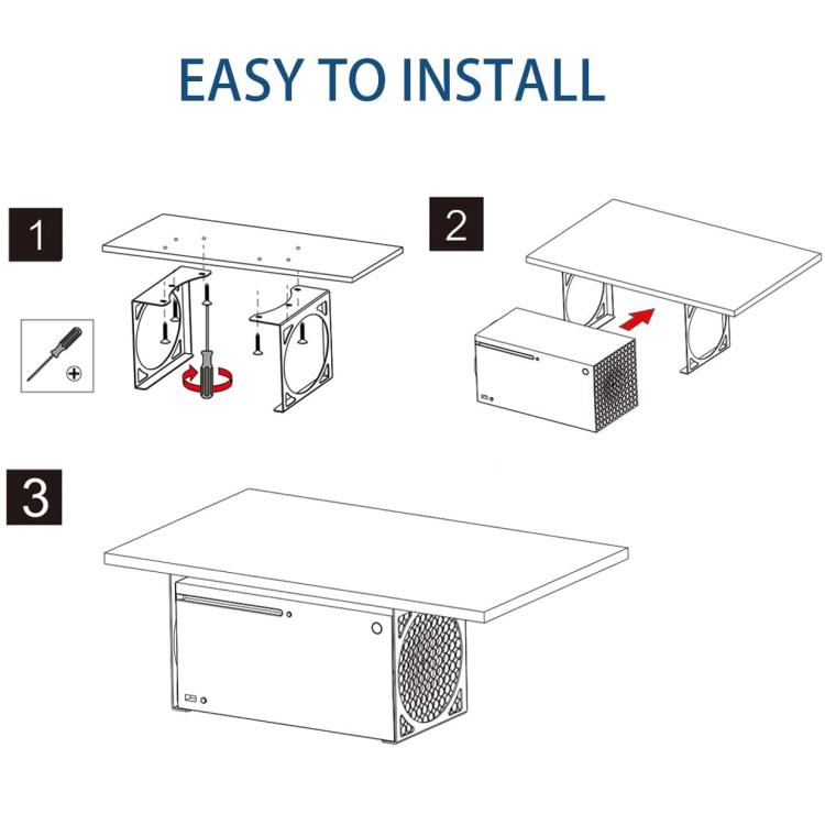 Soporte organizador oculto de metal para montaje debajo del escritorio de Xbox Series X que ahorra espacio.