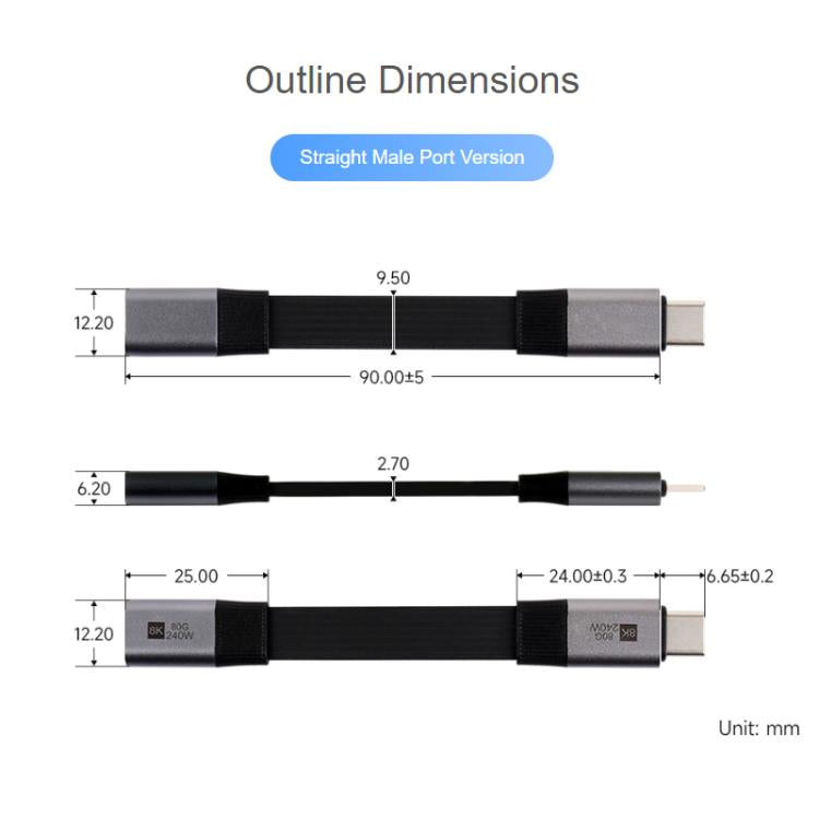 Cable de extensión WAVESHARE USB4 V2.0 Tipo-C para transmisión de video de alta definición de 80 Gbps, Straight Head, 90-Degree Bend Head