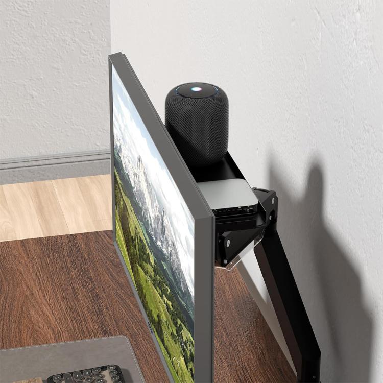 Estante organizador detrás del monitor con soporte VESA y almacenamiento oculto para mini PC, auriculares y altavoces., KXD2522