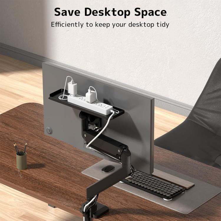 Estante organizador detrás del monitor con soporte VESA y almacenamiento oculto para mini PC, auriculares y altavoces., KXD2522