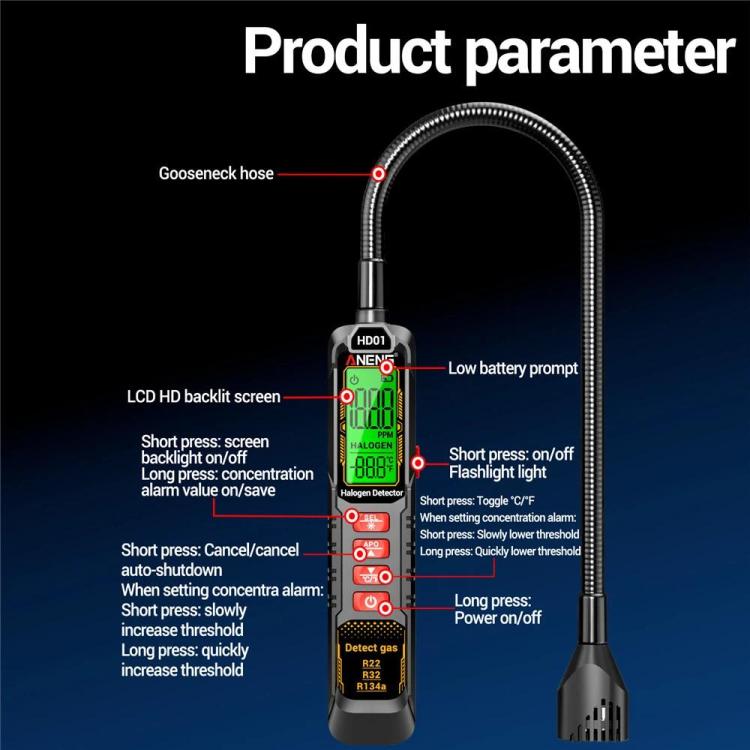 ANENG Detector de fugas halógenas para coche, refrigerante, aire acondicionado, Battery, Rechargeable