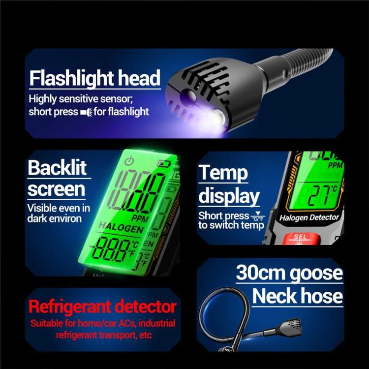 ANENG Detector de fugas halógenas para coche, refrigerante, aire acondicionado, Battery, Rechargeable