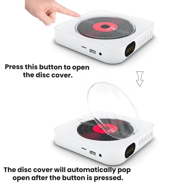 Reproductor de CD recargable de pared KUSTRON Home con altavoz Bluetooth y reproductor de música con cubierta, US Plug, EU Plug, UK Plug, AU Plug