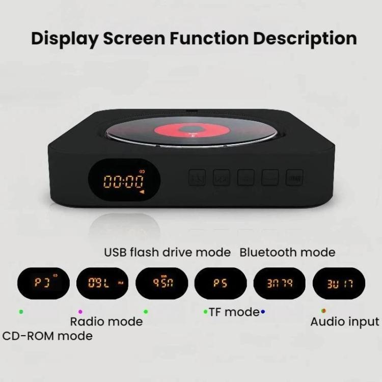 Reproductor de CD recargable de pared KUSTRON Home con altavoz Bluetooth y reproductor de música con cubierta, US Plug, EU Plug, UK Plug, AU Plug