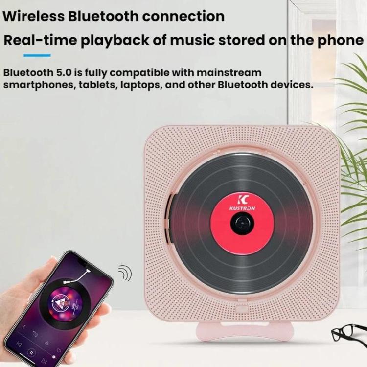 Reproductor de CD recargable de pared KUSTRON Home con altavoz Bluetooth y reproductor de música con cubierta, US Plug, EU Plug, UK Plug, AU Plug
