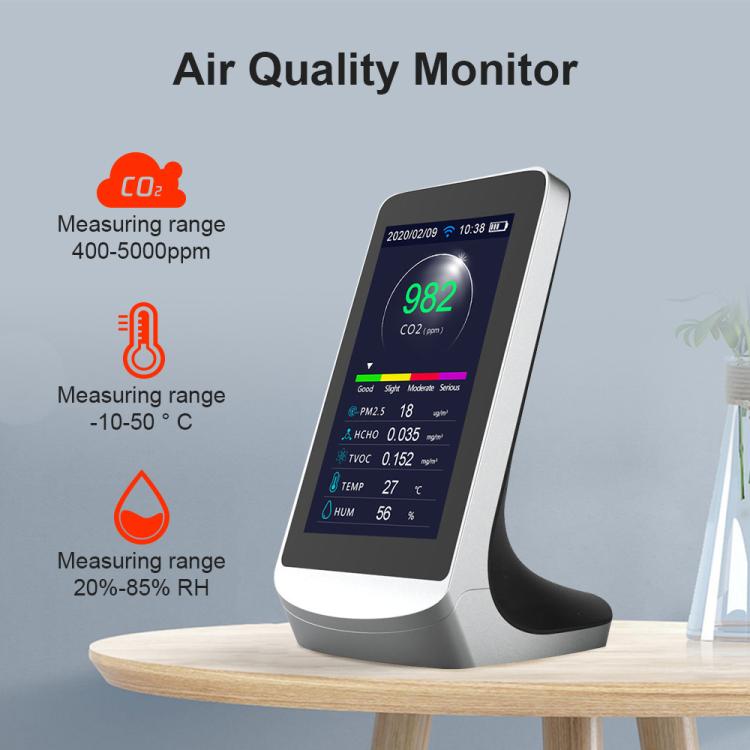Monitor de calidad del aire DM72B WiFi 10 en 1 compatible con la aplicación inteligente Tuya para control de CO2, PM2.5, PM10, HCHO y detector de TVOC., DM72B WiFi