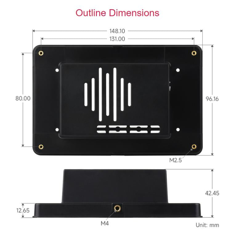 Carcasa de segunda generación con pantalla táctil de 5 pulgadas WAVESHARE para Raspberry Pi 5, 5-Inch Case Only