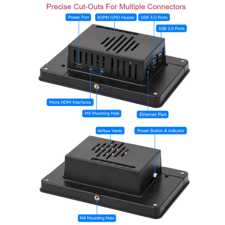 Carcasa de segunda generación con pantalla táctil de 5 pulgadas WAVESHARE para Raspberry Pi 5, 5-Inch Case Only