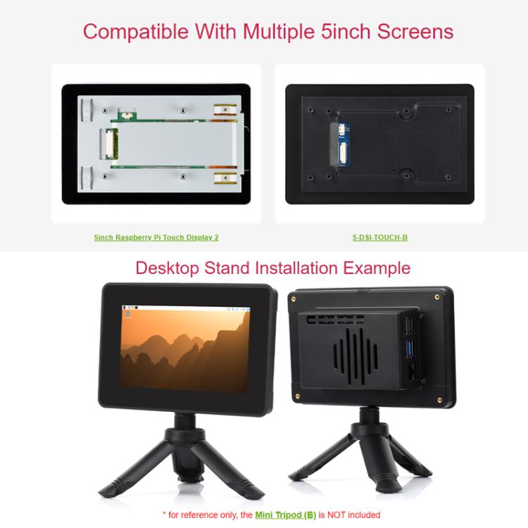 Carcasa de segunda generación con pantalla táctil de 5 pulgadas WAVESHARE para Raspberry Pi 5, 5-Inch Case Only