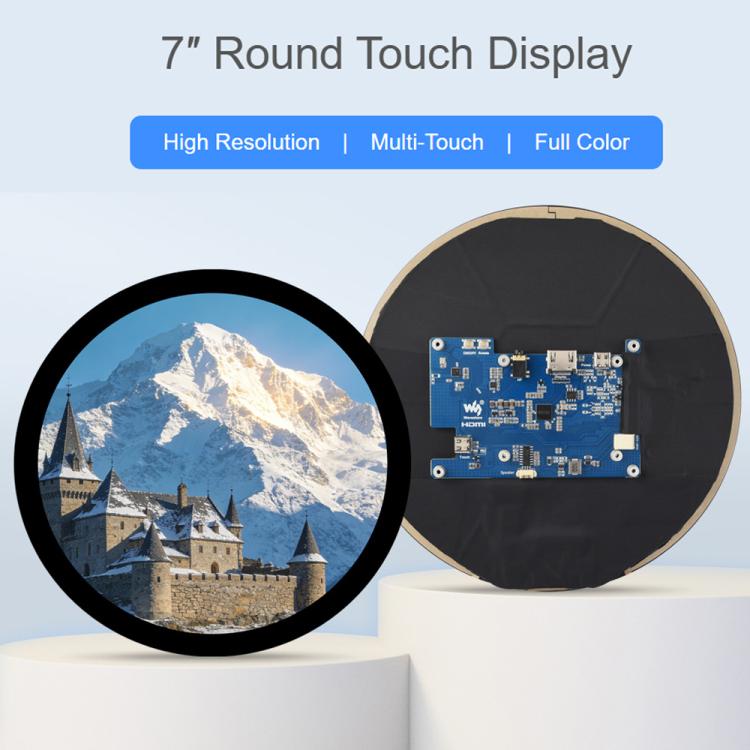 Pantalla táctil capacitiva redonda HDMI Waveshare de 7 pulgadas, LCD 1080x1080, multitáctil de 10 puntos para Raspberry Pi Arduino DIY, 7inch 1080x1080 LCD