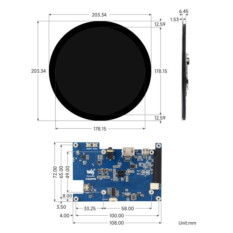 Pantalla táctil capacitiva redonda HDMI Waveshare de 7 pulgadas, LCD 1080x1080, multitáctil de 10 puntos para Raspberry Pi Arduino DIY, 7inch 1080x1080 LCD