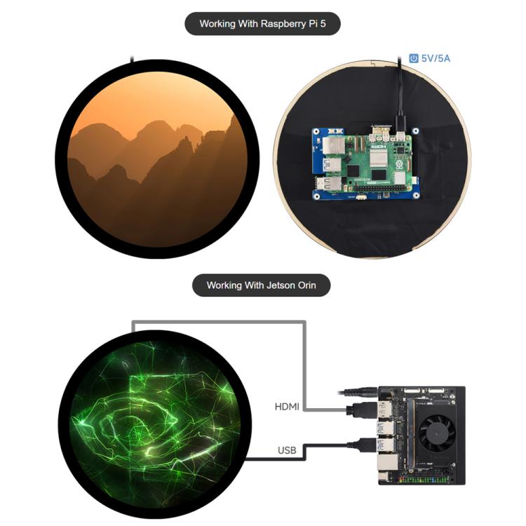 Pantalla táctil capacitiva redonda HDMI Waveshare de 7 pulgadas, LCD 1080x1080, multitáctil de 10 puntos para Raspberry Pi Arduino DIY, 7inch 1080x1080 LCD