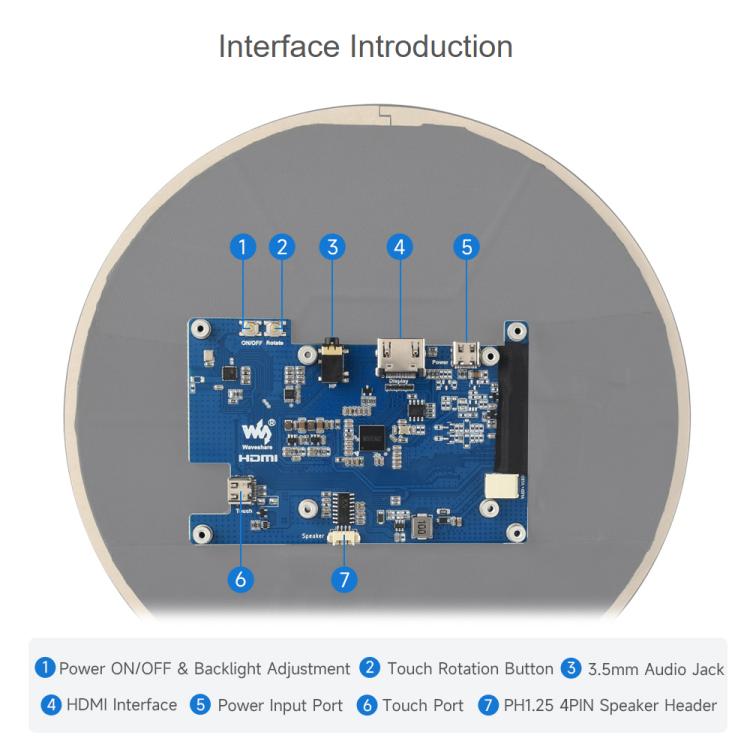 Pantalla táctil capacitiva redonda HDMI Waveshare de 7 pulgadas, LCD 1080x1080, multitáctil de 10 puntos para Raspberry Pi Arduino DIY, 7inch 1080x1080 LCD