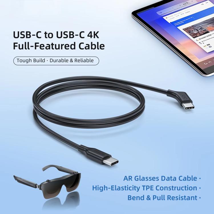 Cable coaxial de datos USB-C/Tipo-C de NEXHYPE para transferencia de datos y suministro de energía en gafas de realidad aumentada/virtual., 1m, 2m