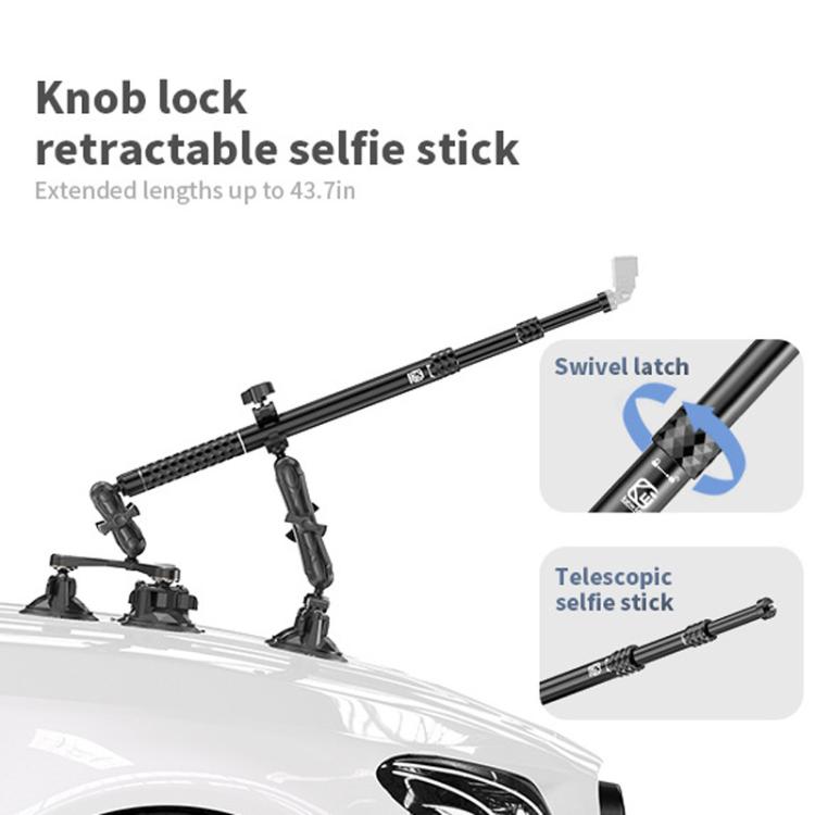 Soporte de fijación para cámara Kewig QG-11 Sports con ventosa extensible para selfies y techo de coche.