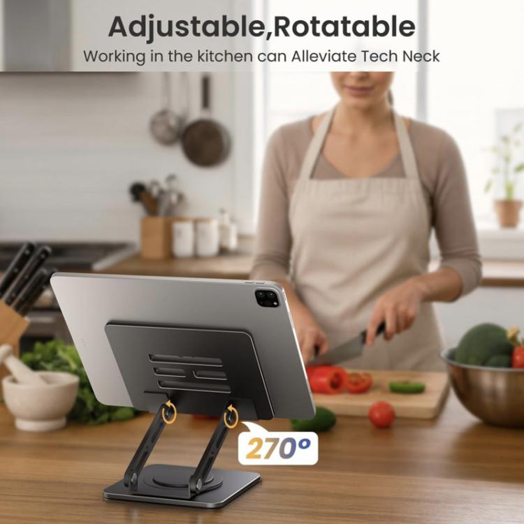 Soporte metálico giratorio y ajustable en altura para tablet de 16 pulgadas, ideal para juegos de escritorio y como soporte de refrigeración., P2038L