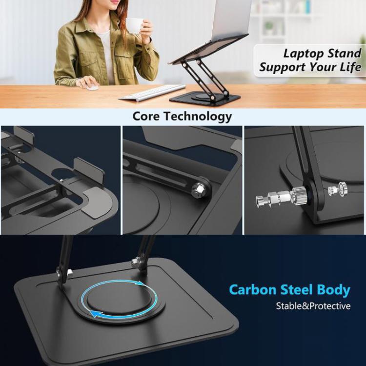 Soporte para ordenador metálico ventilado, plegable, con altura ajustable y rotación de 360 grados., NH-02Pro