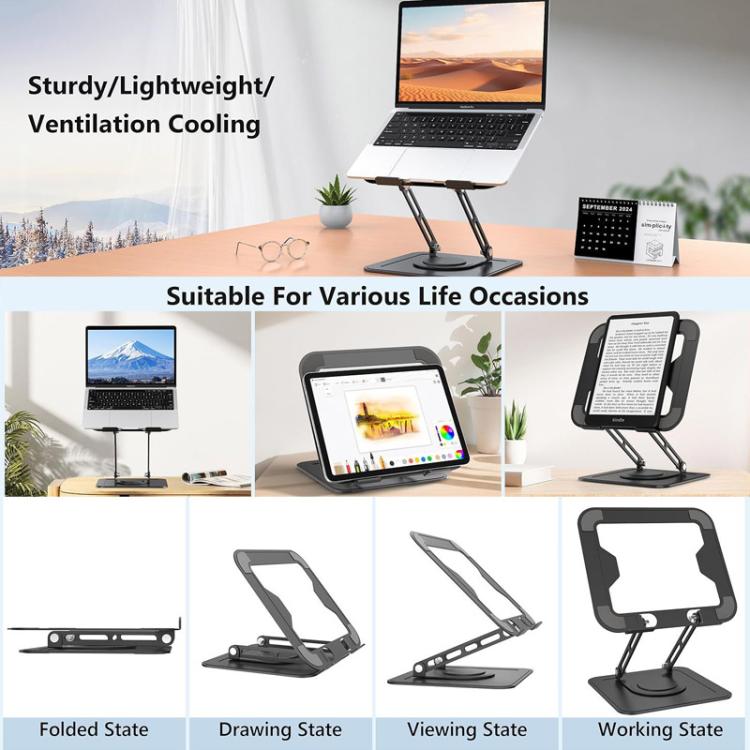 Soporte para ordenador metálico ventilado, plegable, con altura ajustable y rotación de 360 grados., NH-02Pro