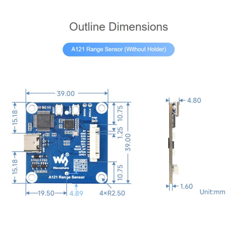 Módulo de radar de detección de micromovimientos de ondas milimétricas WAVESHARE de 60 GHz, Without Base, With Base