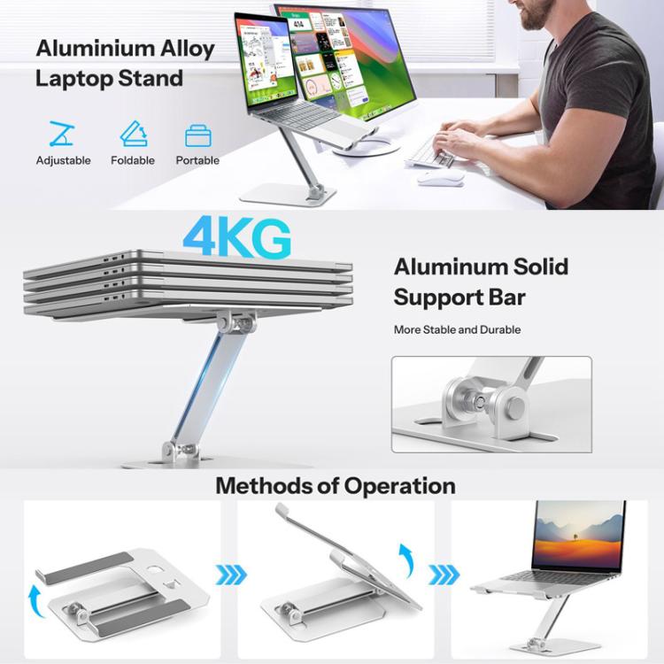 Soporte vertical plegable y ajustable para portátil de aleación de aluminio con refrigeración integrada.