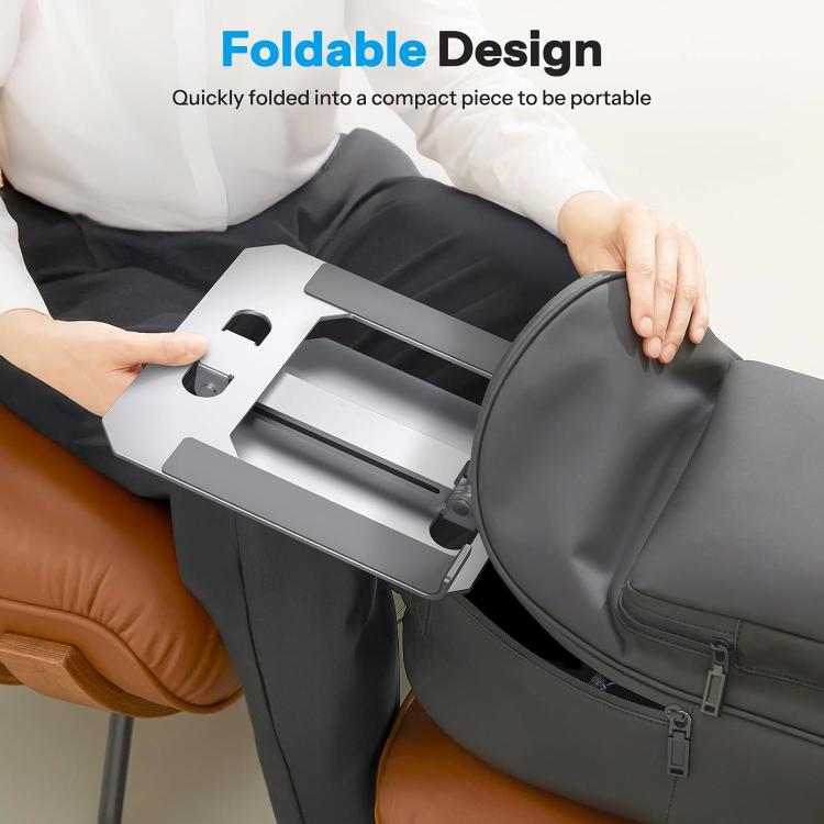 Soporte vertical plegable y ajustable para portátil de aleación de aluminio con refrigeración integrada.