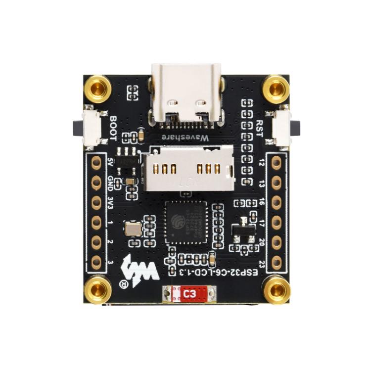 Placa de desarrollo de pantalla LCD de 1,3 pulgadas WAVESHARE ESP32-C6, Without Pin Header, With Soldered Pin Header