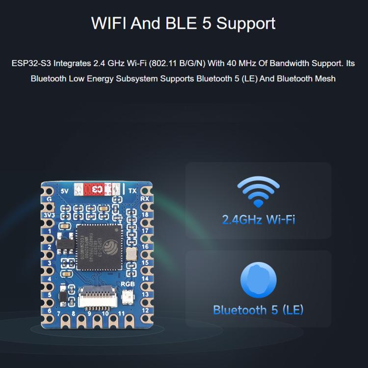 Mini placa de desarrollo con procesador de doble núcleo y frecuencia de funcionamiento de 240 MHz., Waveshare ESP32-S3-Tiny, Waveshare ESP32-S3-Tiny-N8R8, Waveshare ESP32-S3-Tiny-Kit, Waveshare  ESP32-S3-Tiny-N8R8-Kit