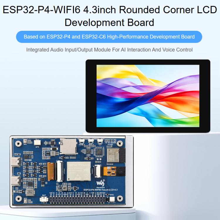 Placa de desarrollo Waveshare ESP32-P4-WIFI6 de 4,3 pulgadas, resolución de 480 × 800, pantalla táctil de 5 puntos y chip códec de audio integrado., Basic Model, With OV5647 Camera