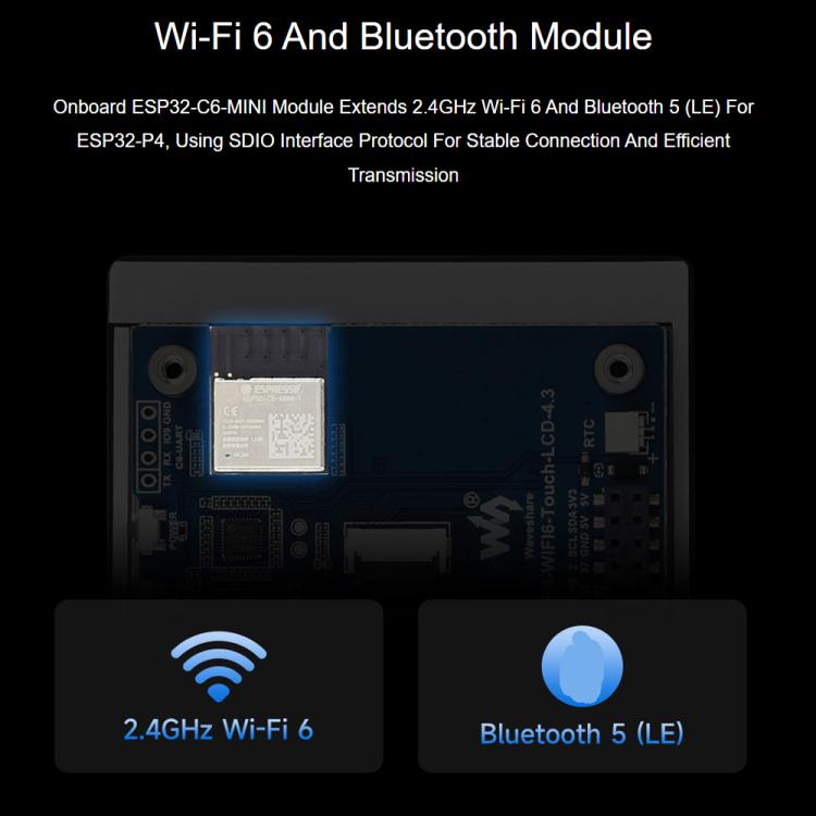 Placa de desarrollo Waveshare ESP32-P4-WIFI6 de 4,3 pulgadas, resolución de 480 × 800, pantalla táctil de 5 puntos y chip códec de audio integrado., Basic Model, With OV5647 Camera