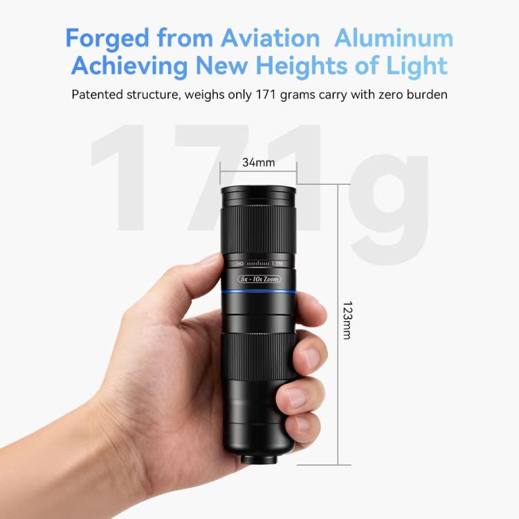 Kit de teleobjetivo APEXEL TeleZoom con zoom 5-10X para smartphone con clip universal todo en uno., APL-T5-10X