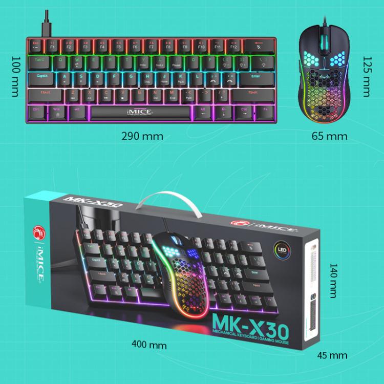 Conjunto de teclado y ratón mecánico para juegos con cable iMICE MK-X30 con iluminación RGB personalizable y cable de 1,5 m.