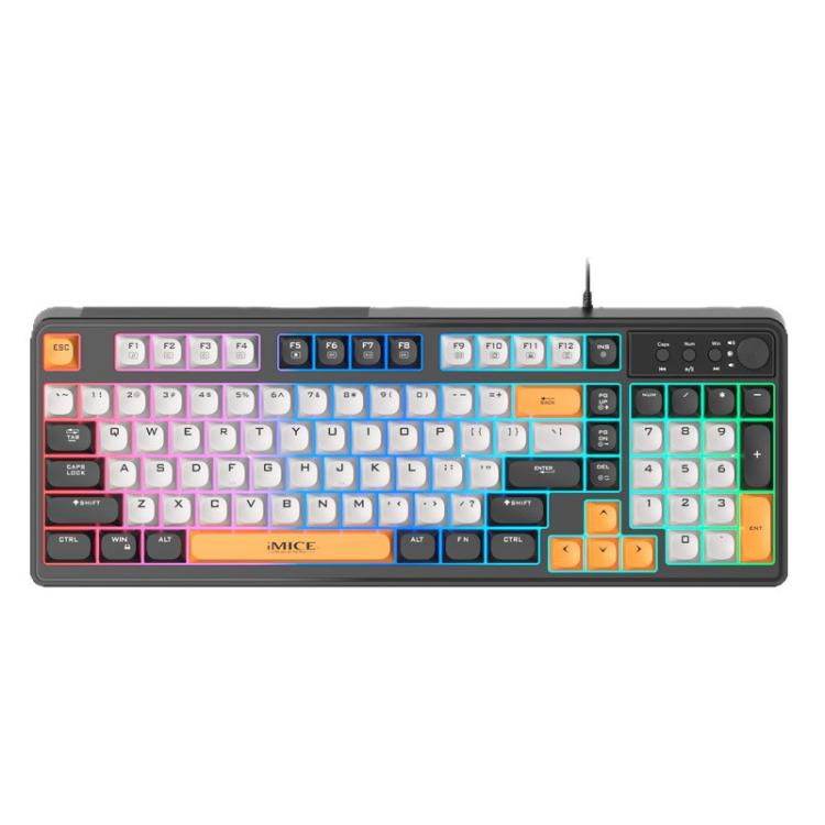 iMICE AK-300 Teclado para juegos con cable USB retroiluminado multicolor de 99 teclas y 1,5 m de longitud, con regulador de intensidad., AK-300