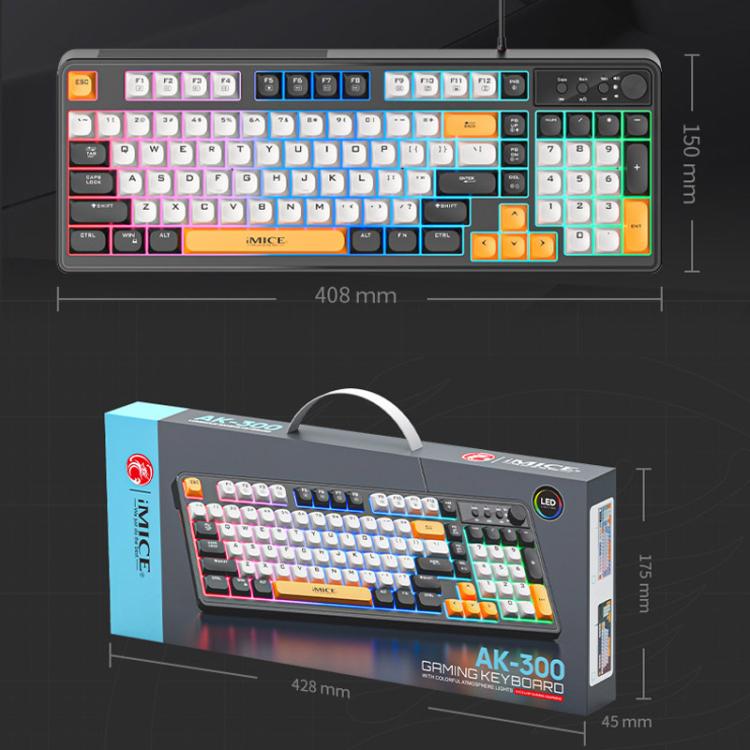 iMICE AK-300 Teclado para juegos con cable USB retroiluminado multicolor de 99 teclas y 1,5 m de longitud, con regulador de intensidad., AK-300